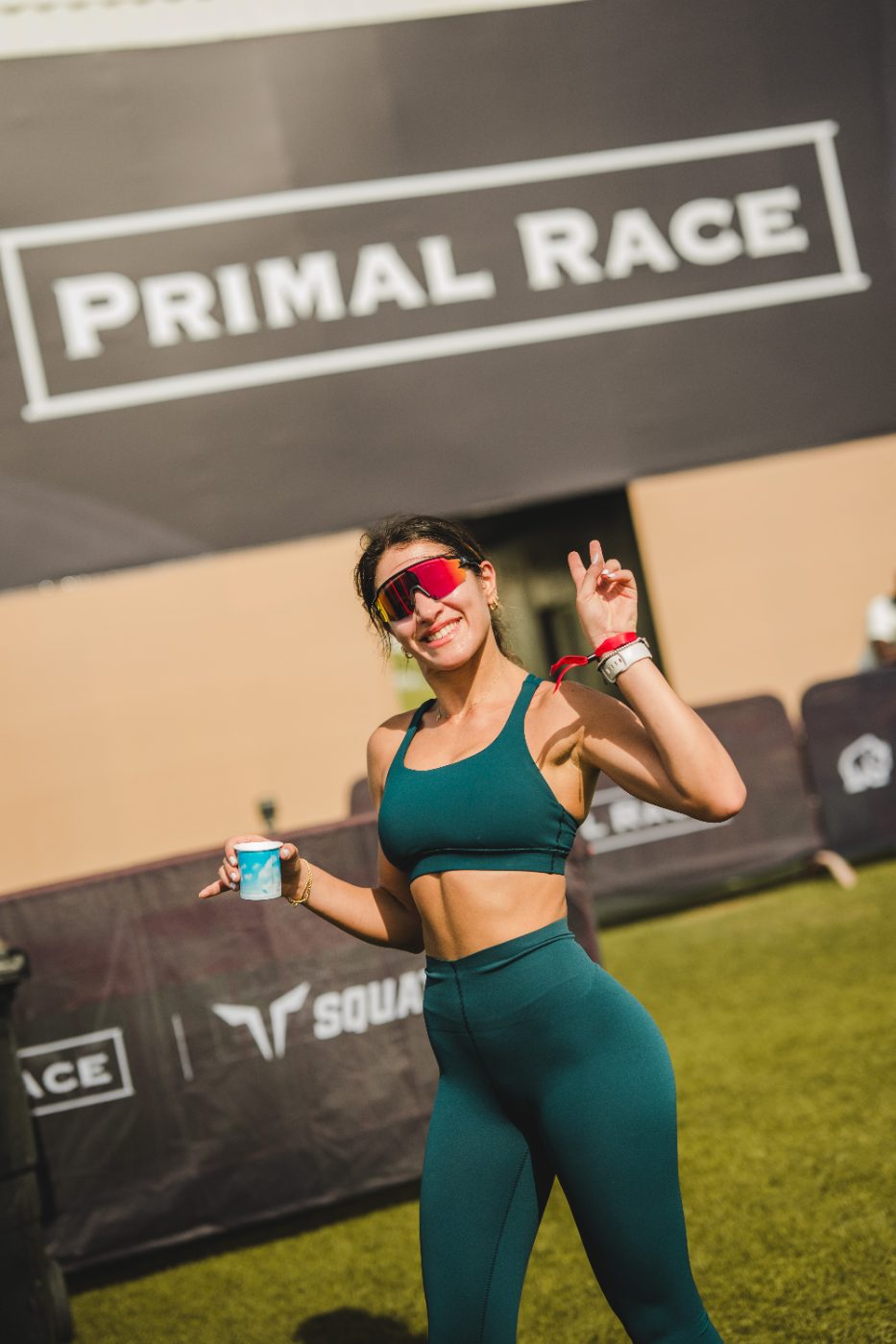An athlete in front of the Primal Race boards
